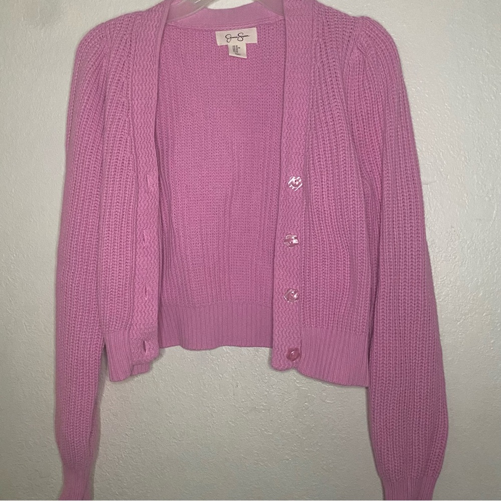 Pink Knit Cardigan Sweater